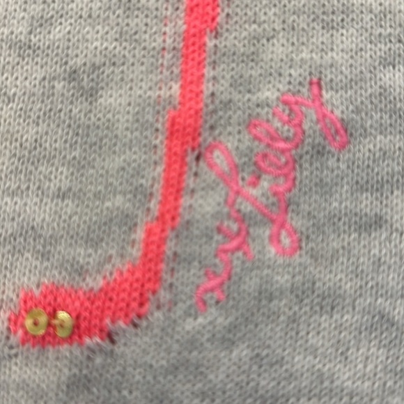NWOT Lilly Pulitzer Caralynn Grey Sweater With Pink Embellished Flamingos-XXS - Picture 5 of 5